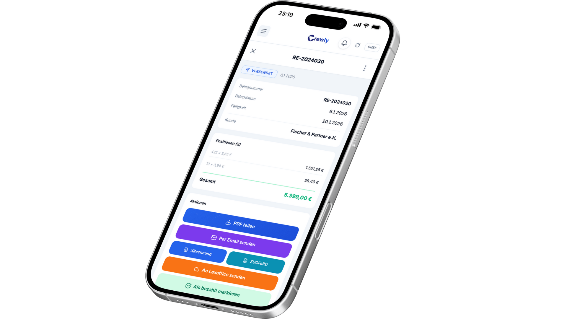 Crewly Rechnungen Mobile