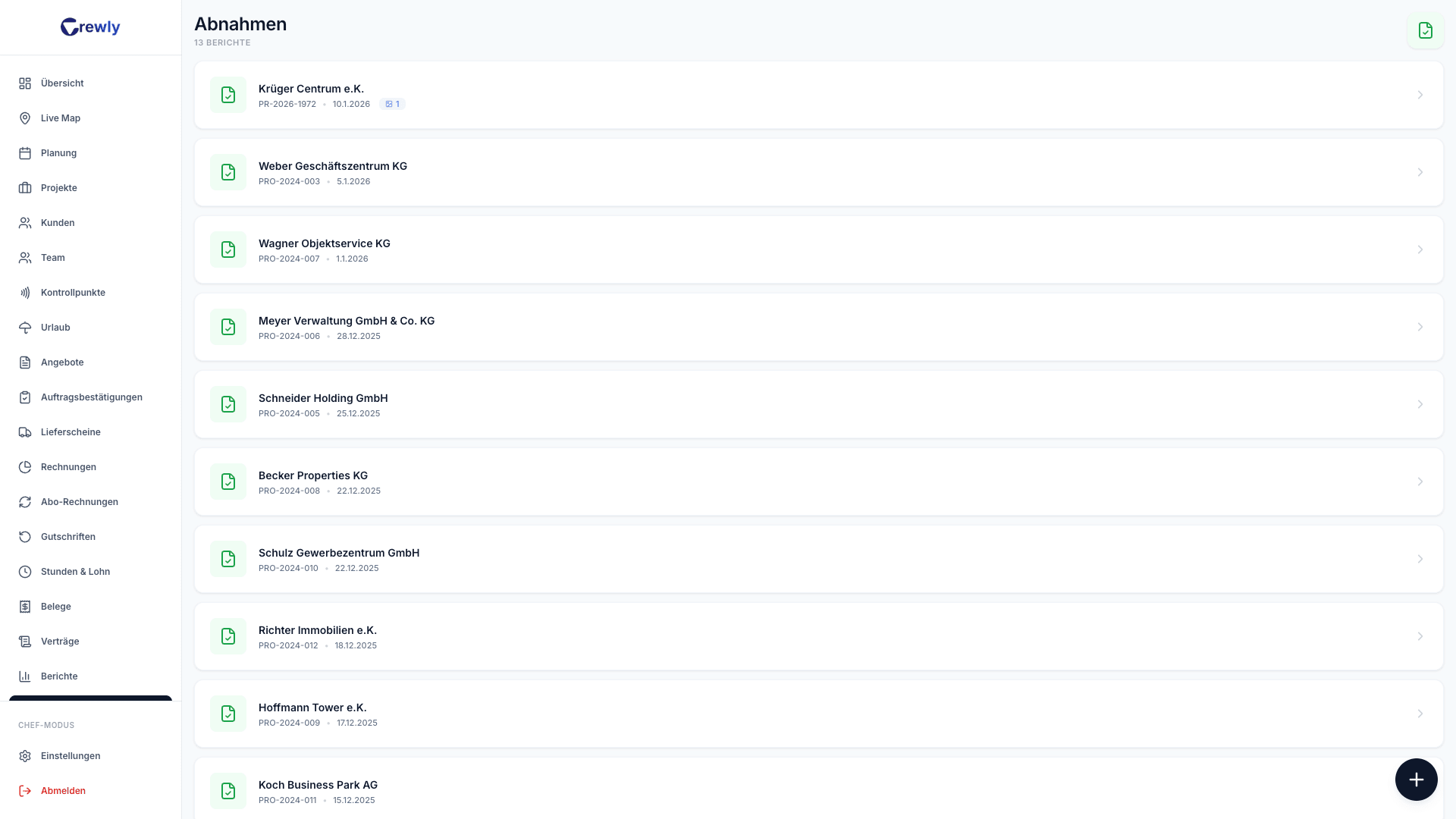 Crewly Abnahmeprotokolle